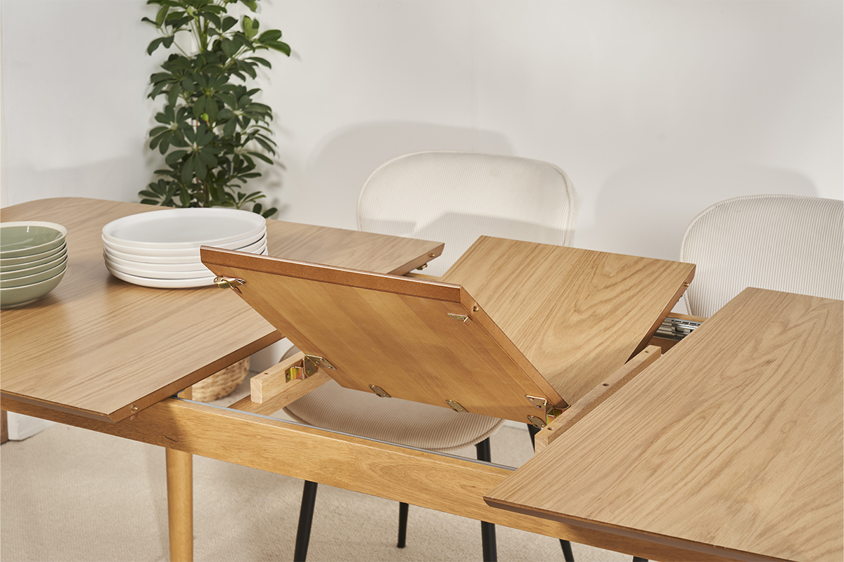 Table extensible rallonges int�gr�es rectangulaire en bois clair ch�ne L180-220 cm EGO