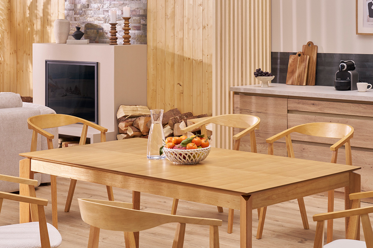 Table extensible rallonges int�gr�es rectangulaire en bois clair fr�ne L160-210 cm BONAVISTA