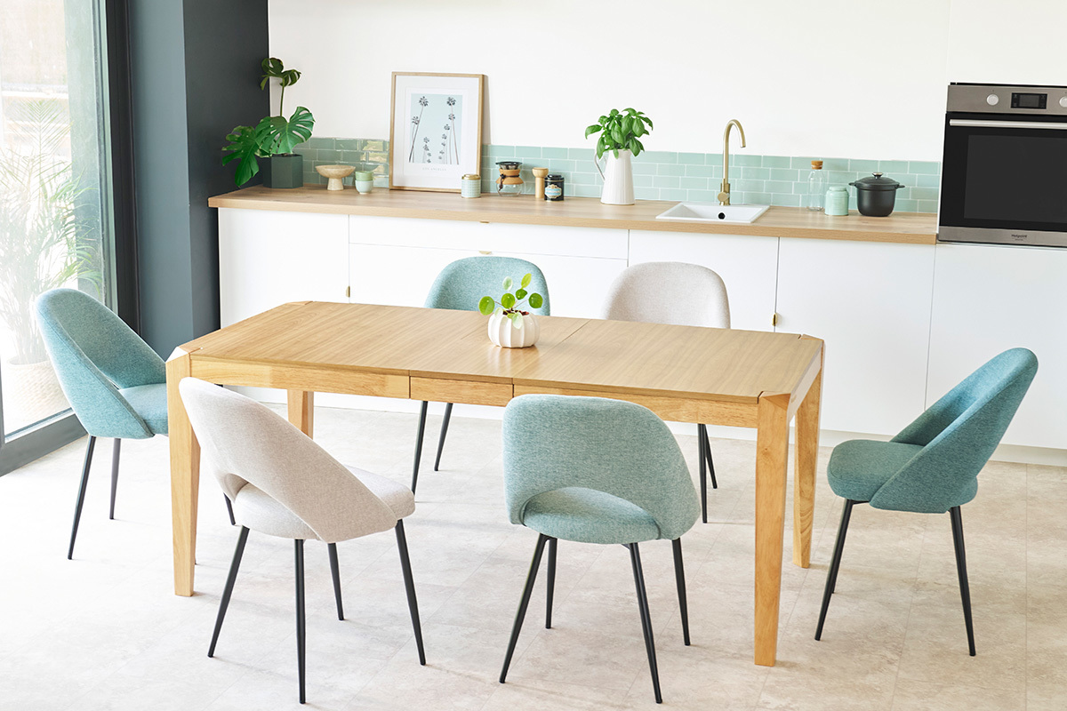 Table extensible rallonges int�gr�es rectangulaire en bois clair L150-180 cm BOLLY