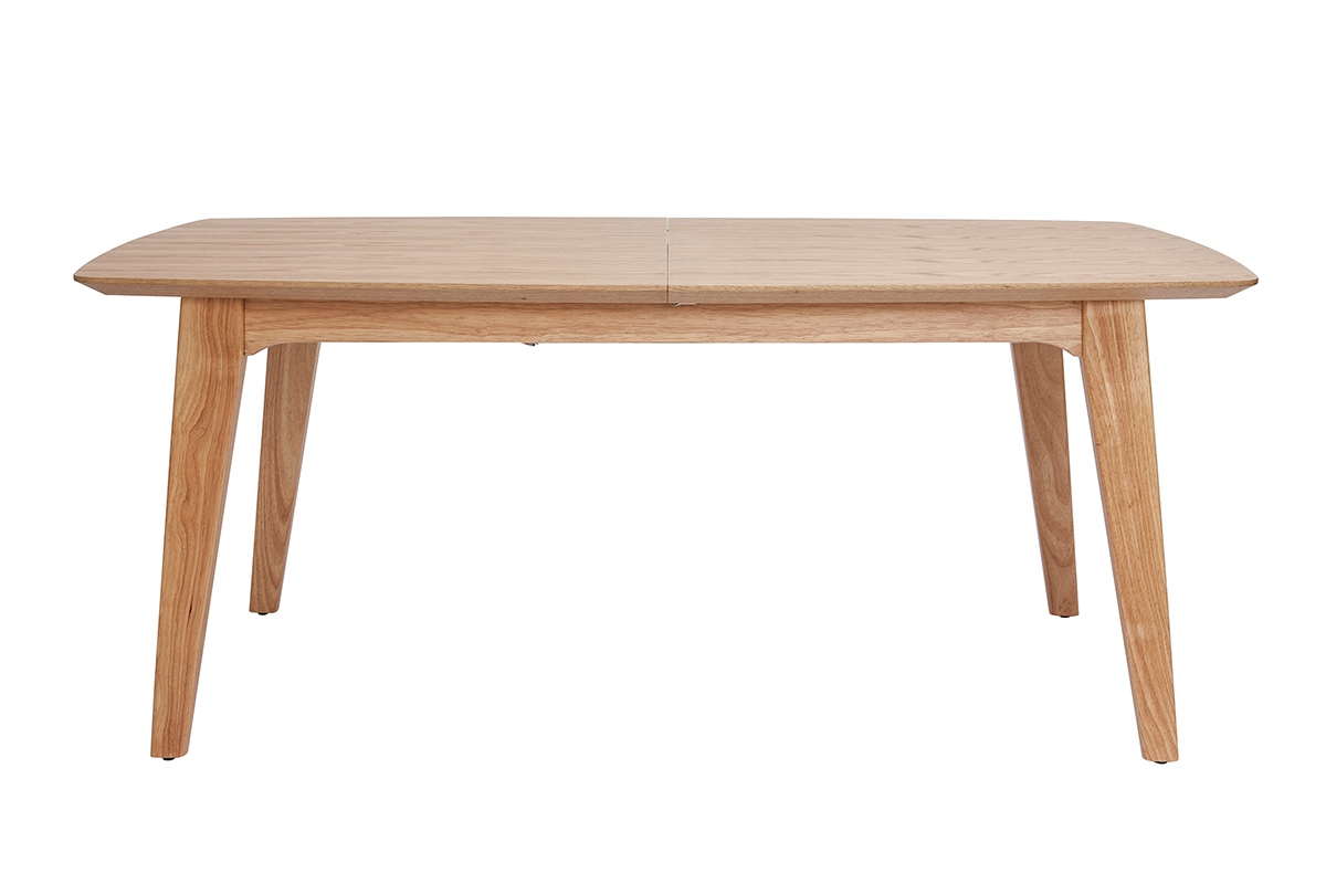Table extensible rectangulaire en bois clair, vue de face.