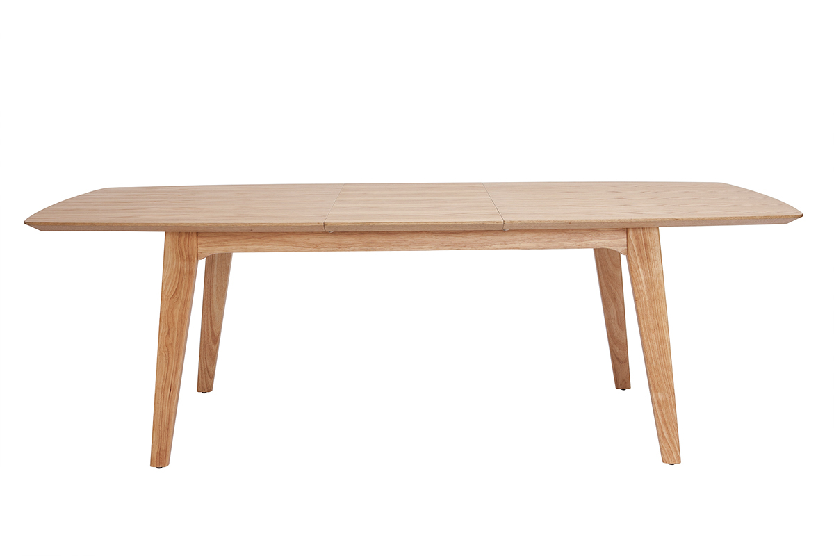 Table rectangulaire en bois clair vue de face, pieds �vas�s.