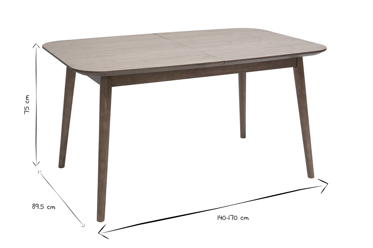 Table extensible rallonges int�gr�es rectangulaire en bois fonc� noyer L140-170 cm ANK