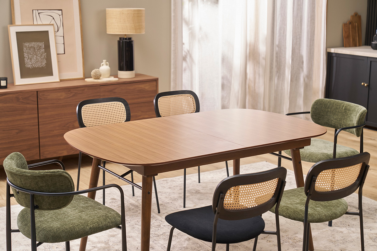 Table extensible rallonges int�gr�es rectangulaire en bois fonc� noyer L150-180 cm SHELDON