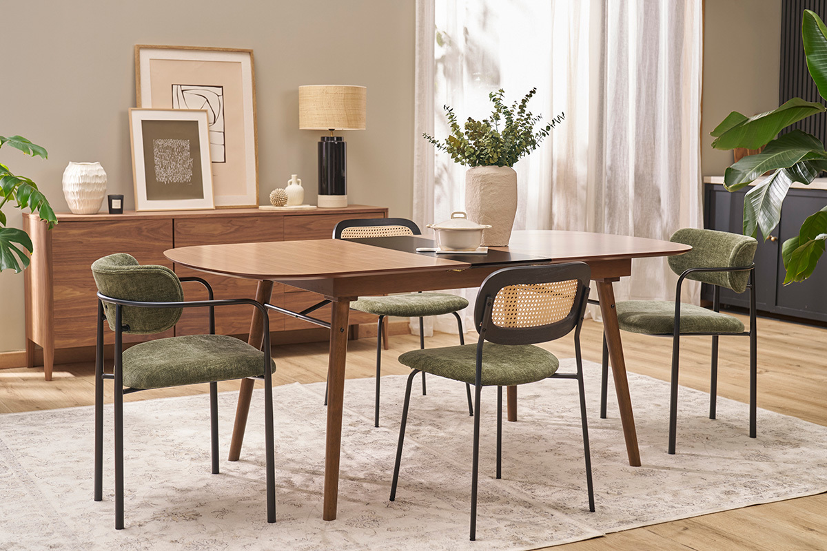 Table extensible rallonges int�gr�es rectangulaire en bois fonc� noyer L150-180 cm SHELDON