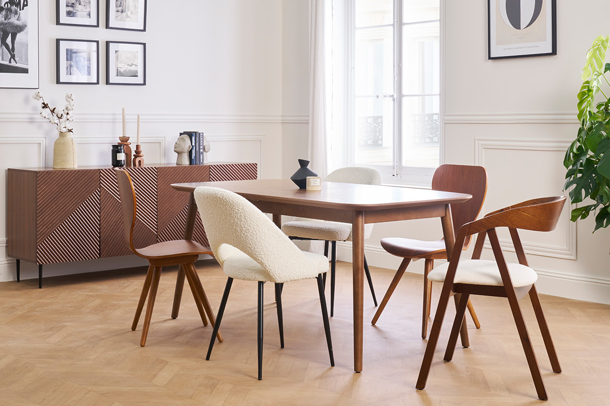 Table extensible rallonges int�gr�es rectangulaire en bois fonc� noyer L160-210 cm ANK