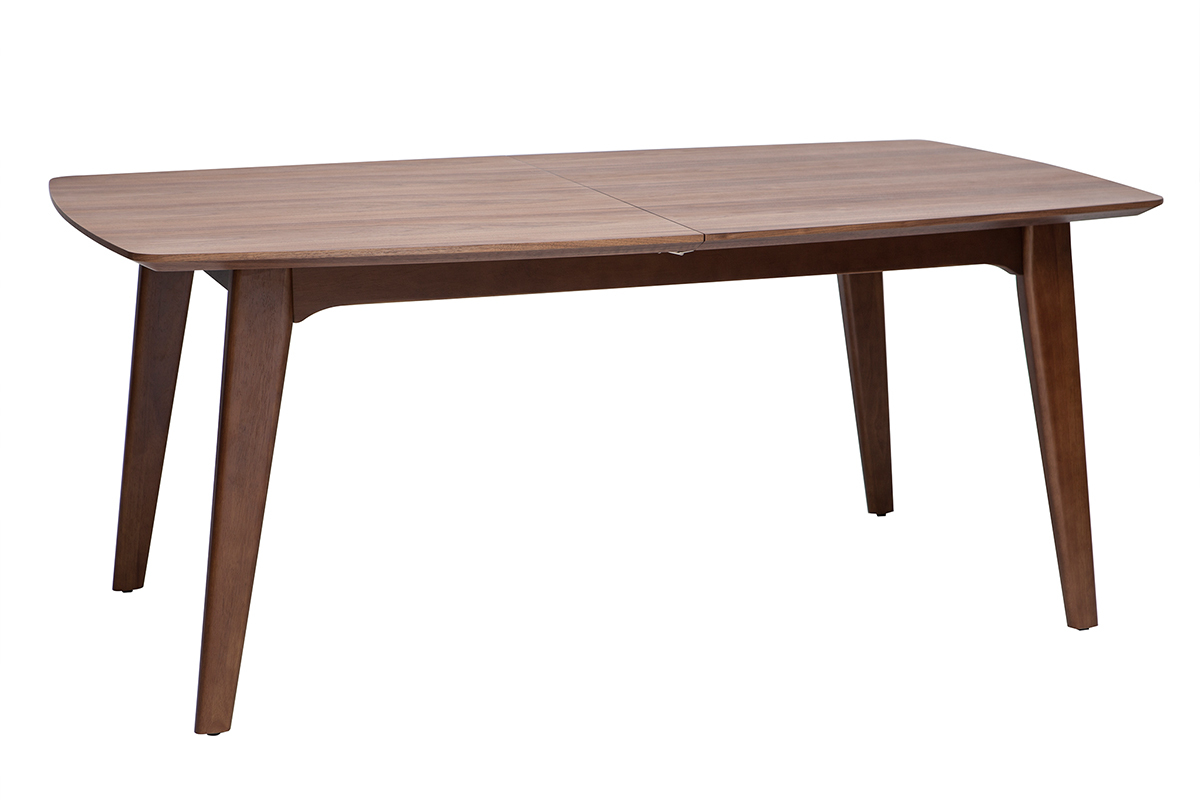 Table extensible rallonges int�gr�es rectangulaire en bois fonc� noyer L180-230 cm FIFTIES