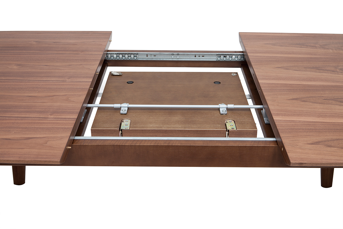 Table extensible rallonges int�gr�es rectangulaire en bois fonc� noyer L180-230 cm FIFTIES
