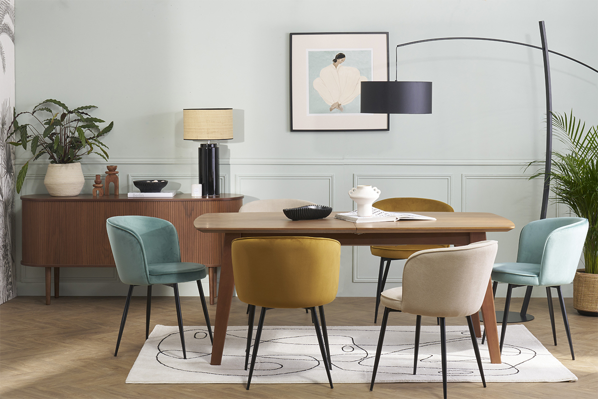 Table extensible rallonges int�gr�es rectangulaire en bois fonc� noyer L180-230 cm FIFTIES