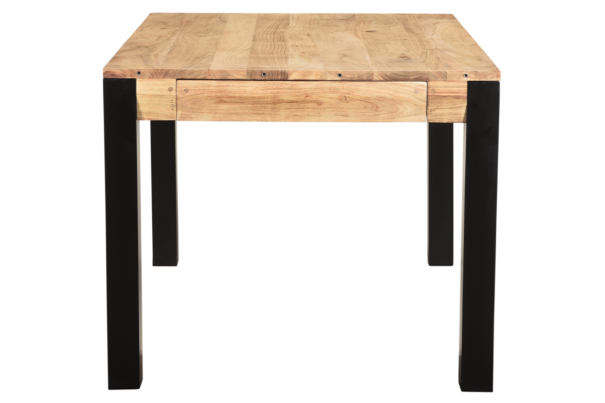 Table extensible rallonges int�gr�es rectangulaire en bois massif et m�tal noir L120-210 cm TRAP