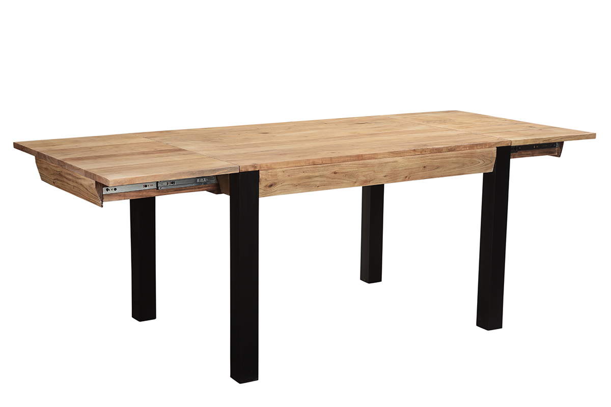 Table extensible rallonges int�gr�es rectangulaire en bois massif et m�tal noir L120-210 cm TRAP