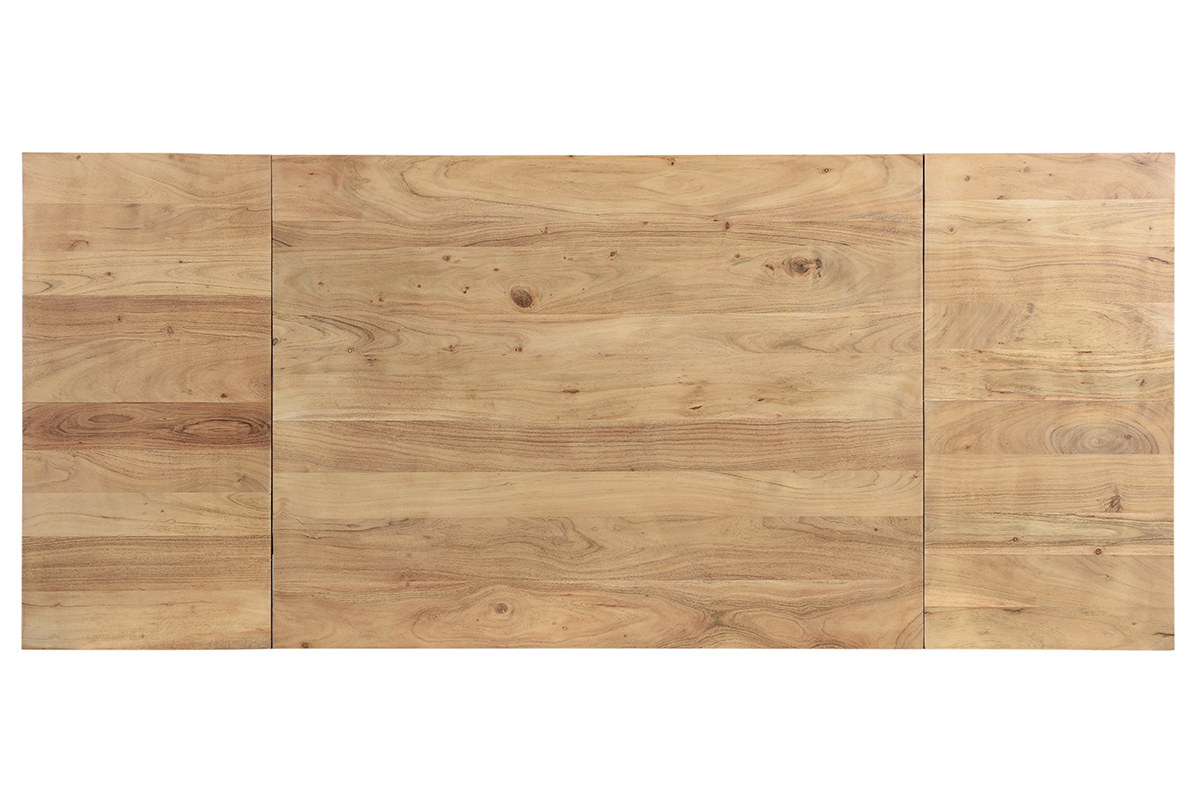 Table extensible rallonges int�gr�es rectangulaire en bois massif et m�tal noir L120-210 cm TRAP