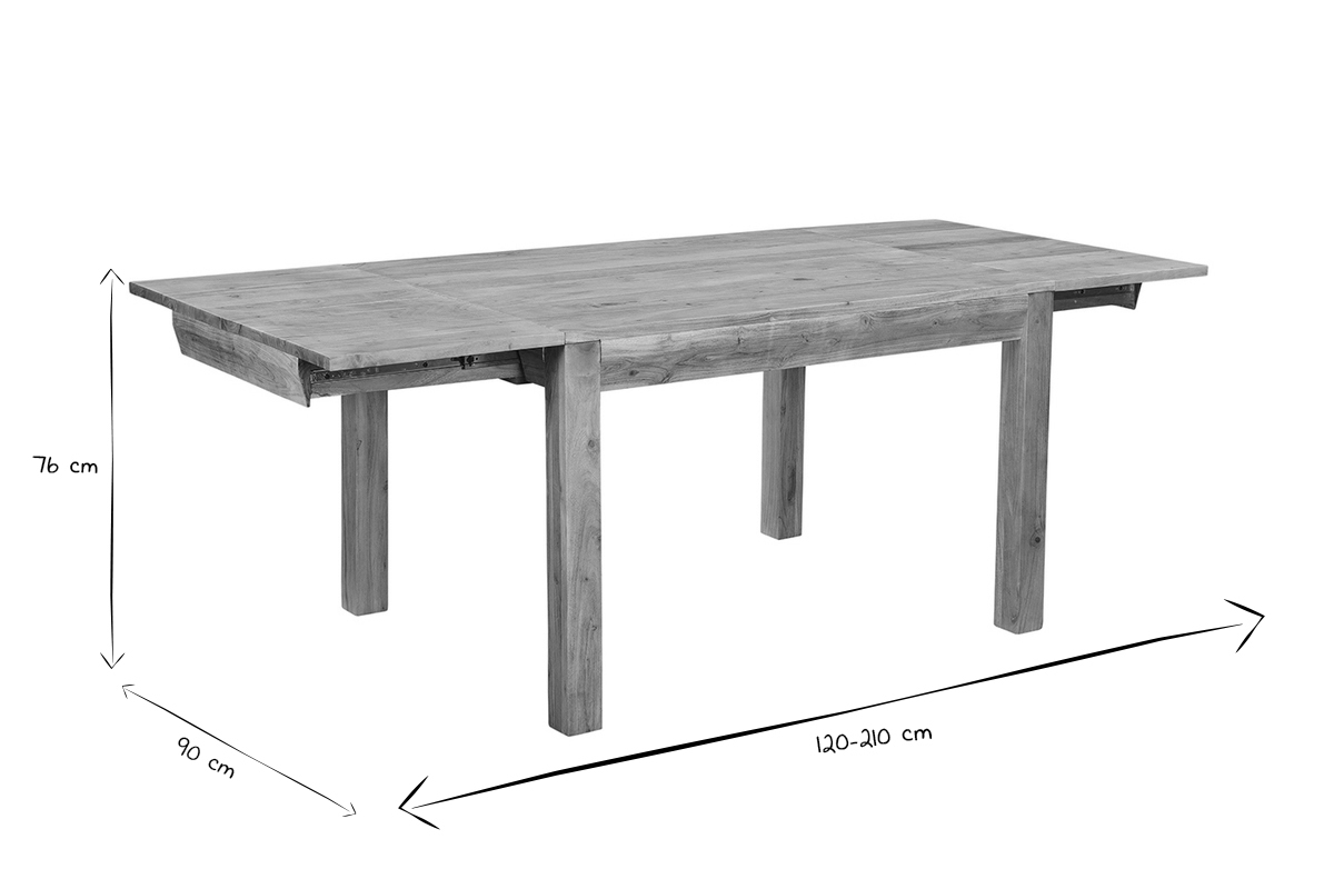 Table extensible rallonges int�gr�es rectangulaire en bois massif L120-210 cm BALTO