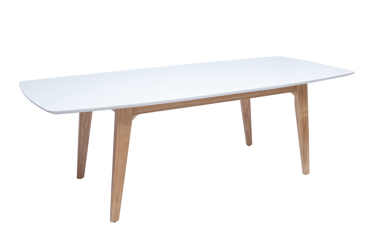 Table extensible rallonges int�gr�es rectangulaire finition bois blanc et h�v�a massif L180-230 cm FIFTIES