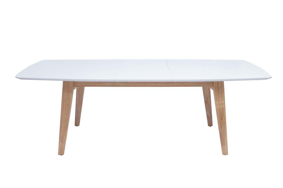 Table extensible rallonges int�gr�es rectangulaire finition bois blanc et h�v�a massif L180-230 cm FIFTIES