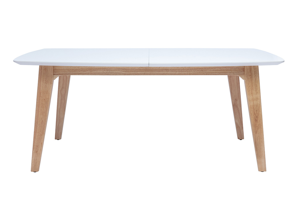 Table extensible rallonges int�gr�es rectangulaire finition bois blanc et h�v�a massif L180-230 cm FIFTIES