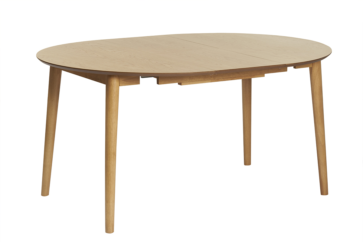Table extensible rallonges int�gr�es ronde en bois clair ch�ne L115-154 cm EGO