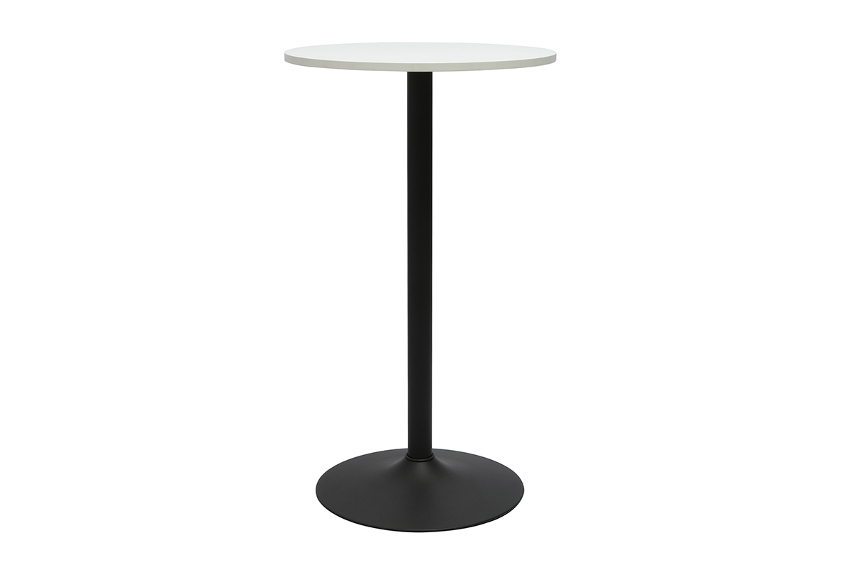 Table haute design ronde blanche et m�tal noir D60 cm CALISTA