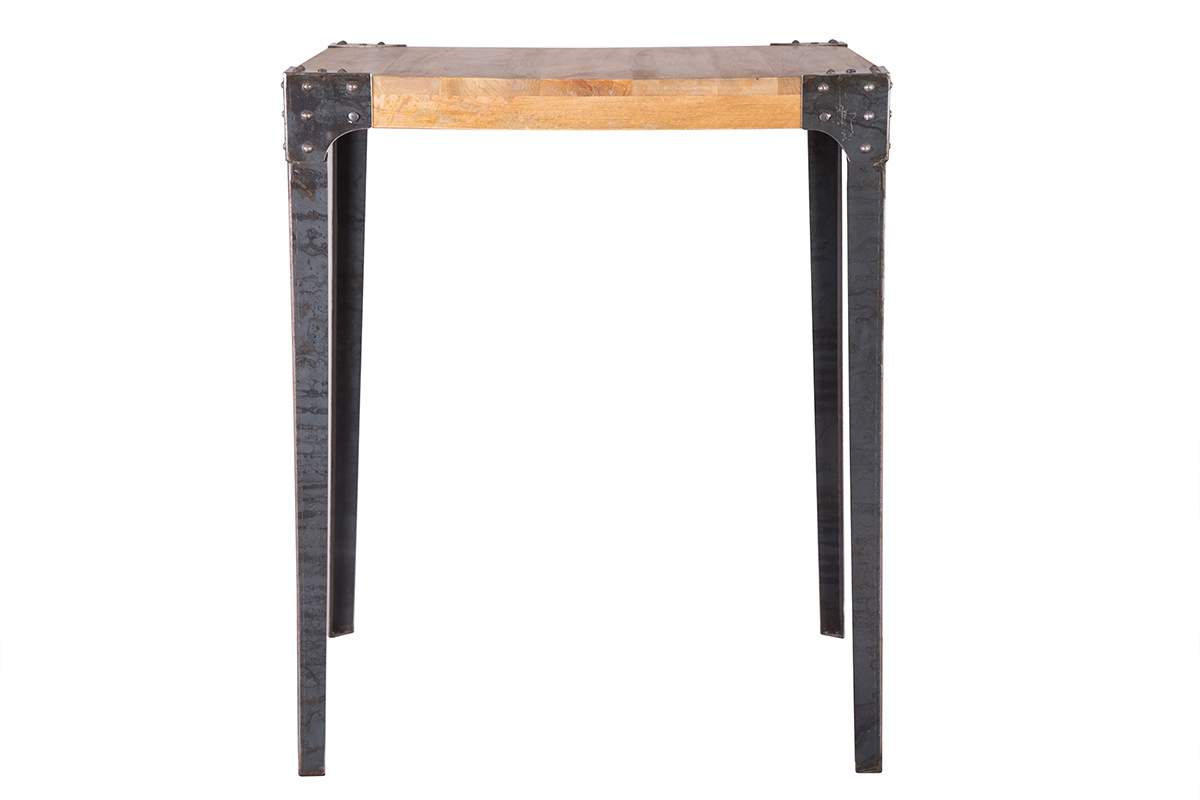 Table haute industrielle carr�e en bois manguier massif et m�tal  L88 cm MADISON