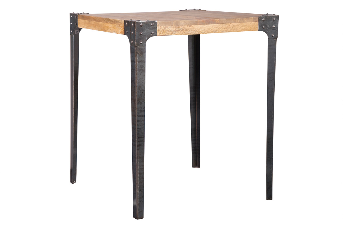 Table haute industrielle carr�e en bois manguier massif et m�tal  L88 cm MADISON