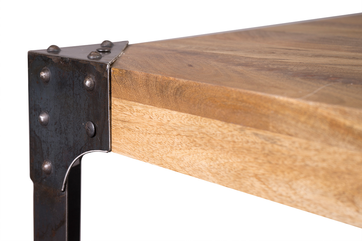 Table haute industrielle carr�e en bois manguier massif et m�tal  L88 cm MADISON