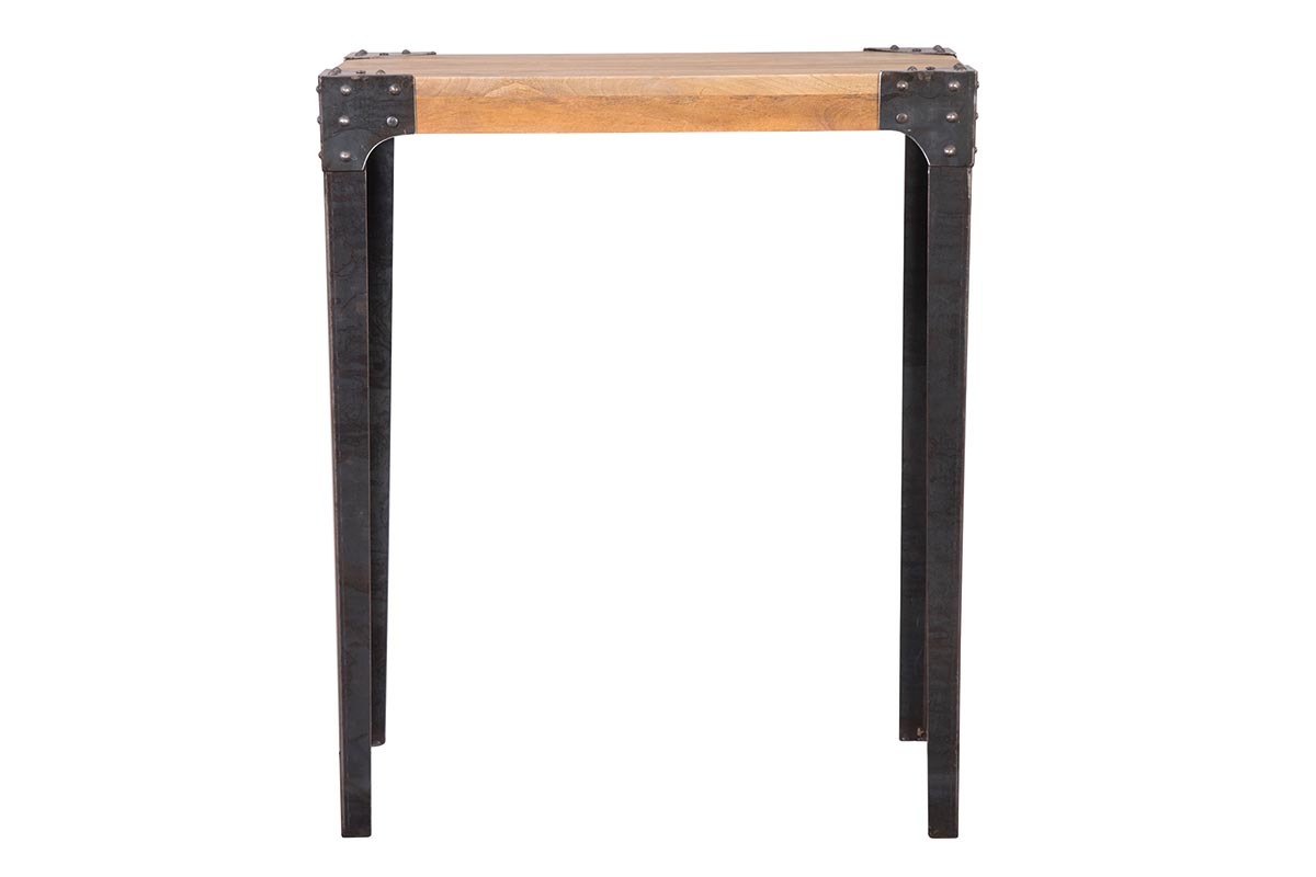 Table haute industrielle rectangulaire en bois manguier massif et m�tal L88 cm MADISON