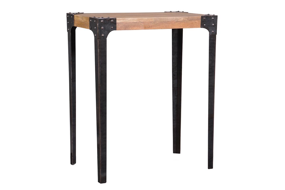 Table haute industrielle rectangulaire en bois manguier massif et m�tal L88 cm MADISON