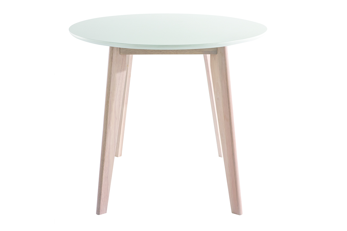 Table scandinave ovale blanche et bois clair L150 cm LEENA vue de profil.