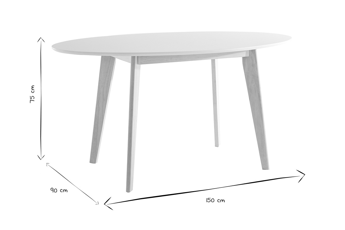 Dimensions de la table scandinave ovale LEENA en noir et blanc : 150 cm x 90 cm x 75 cm.