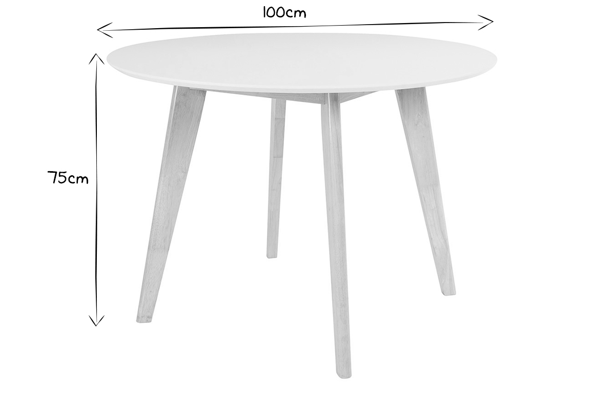 Dimensions de la table ronde scandinave LEENA en noir et blanc, 100 cm de diam�tre et 75 cm de hauteur.