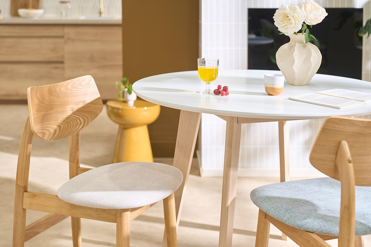 Table scandinave ronde blanc et bois D100 cm LEENA