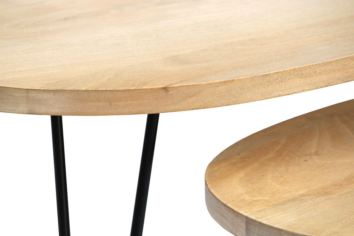 Tables basses gigognes bois clair manguier massif et m�tal noir (lot de 2) VIBES