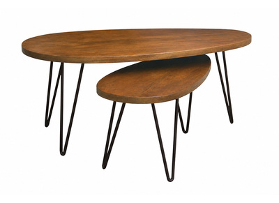 Tables basses gigognes bois fonc&eacute; manguier massif et m&eacute;tal noir (lot de 2) VIBES