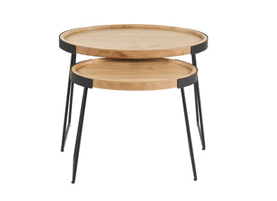Tables basses gigognes bois massif et m&eacute;tal noir (lot de 2) ELAVO