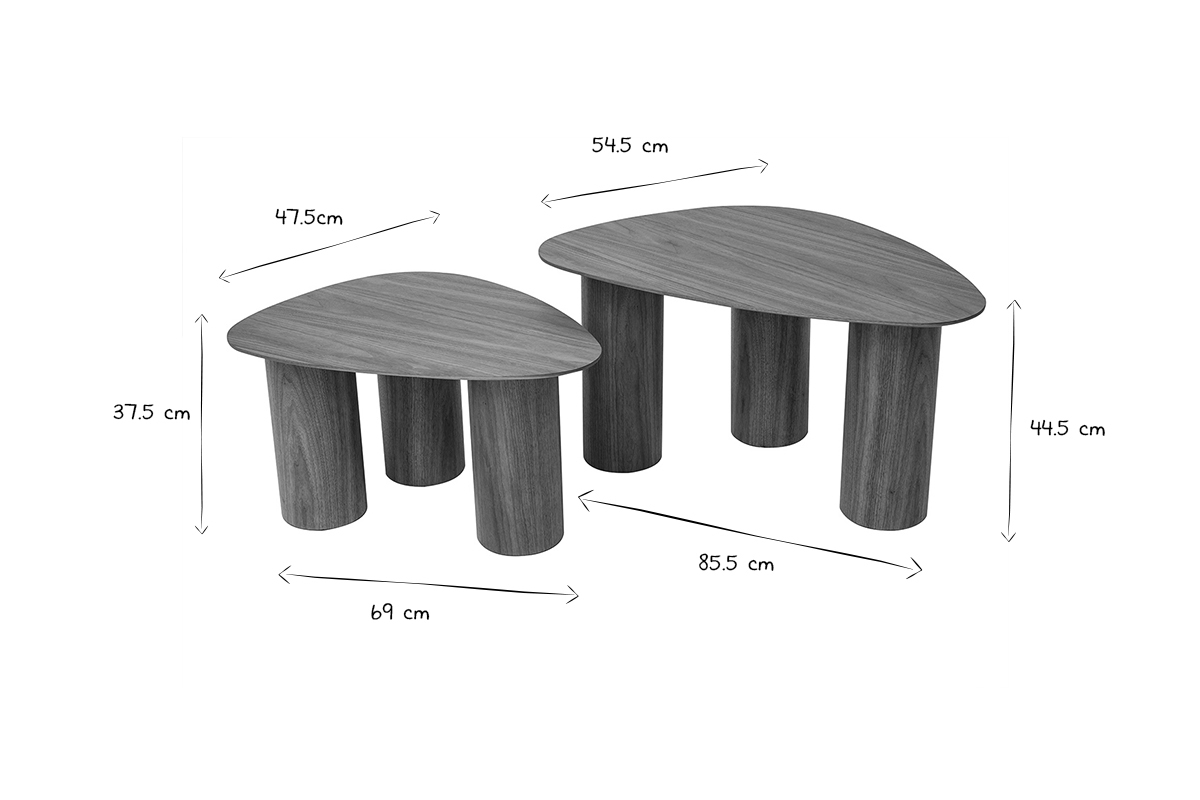 Tables basses gigognes design en bois fonc� (lot de 2) FOLEEN