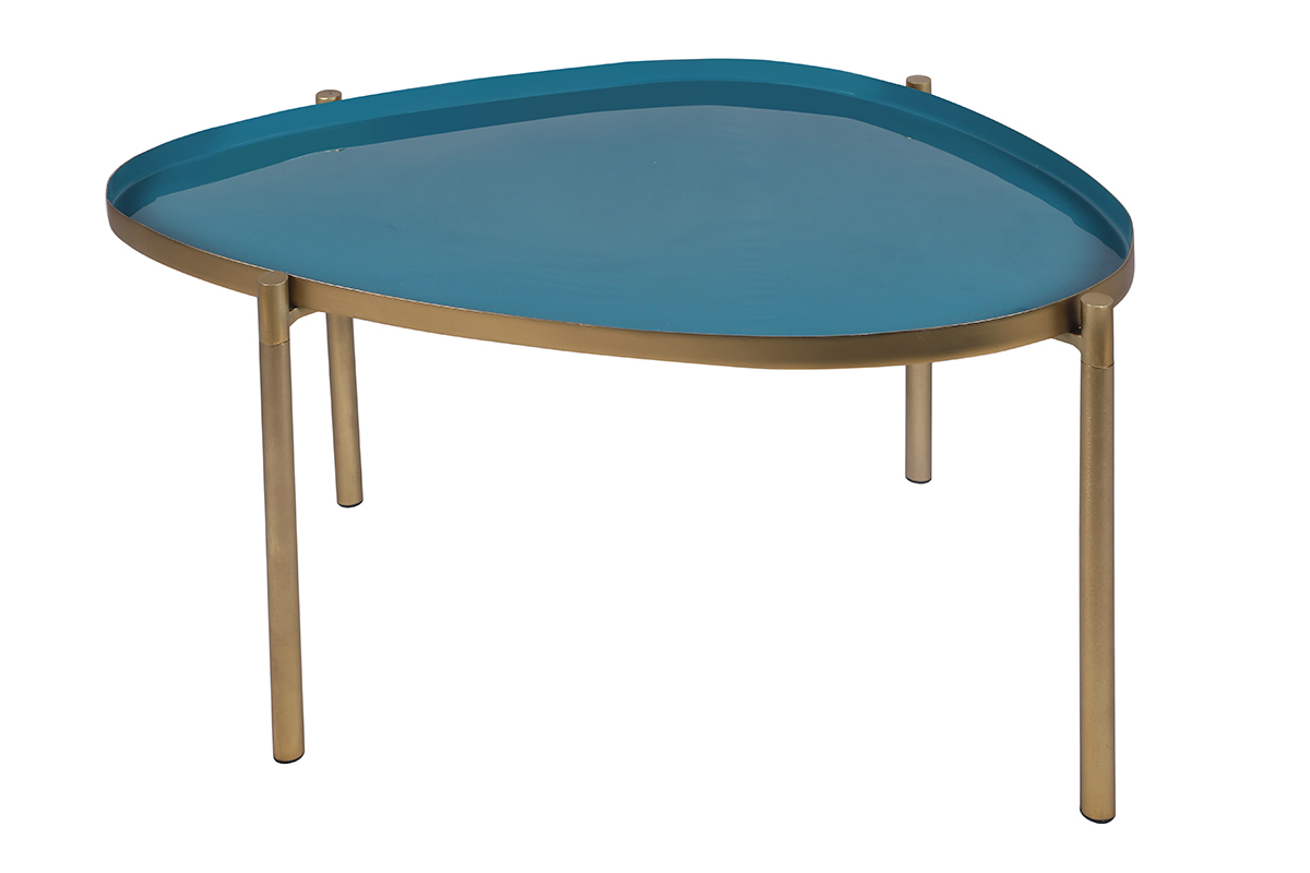 Tables basses gigognes laqu�es moutarde, bleu canard et bleu (lot de 3) ZURIA