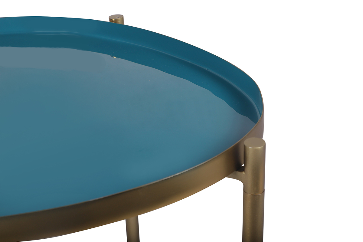 Tables basses gigognes laqu�es moutarde, bleu canard et bleu (lot de 3) ZURIA
