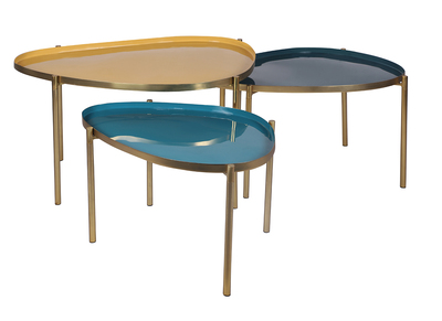 Tables basses gigognes laqu&eacute;es moutarde, bleu canard et bleu (lot de 3) ZURIA