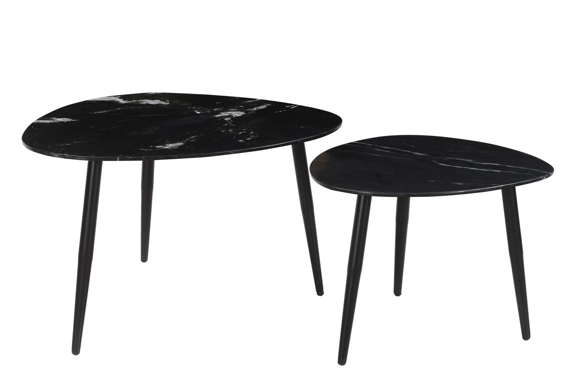 Tables basses gigognes ovales en marbre noir et m�tal (lot de 2) PLATZ