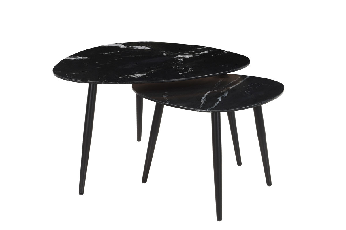 Tables basses gigognes ovales en marbre noir et m�tal (lot de 2) PLATZ