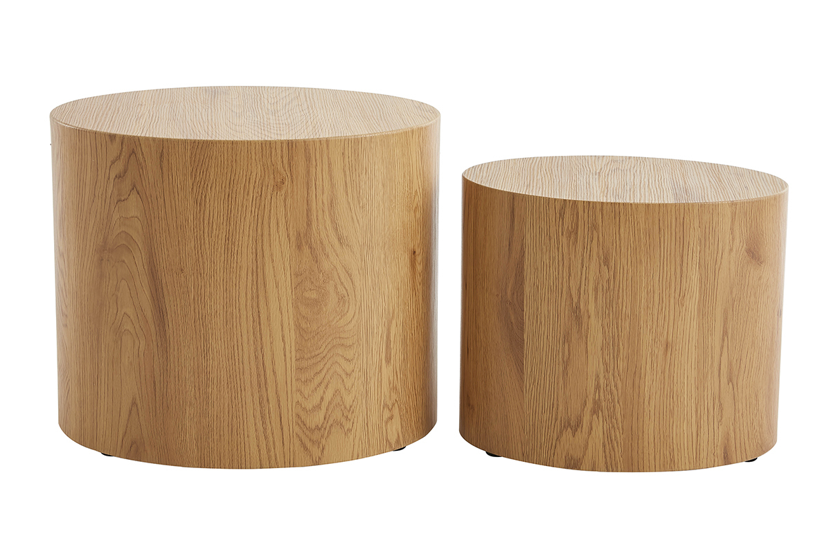Tables basses gigognes ovales scandinaves bois clair finition ch�ne (lot de 2) WOODY