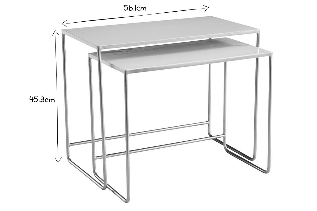 Tables basses gigognes rectangulaires design blanc et m�tal dor� (lot de 2) WESS