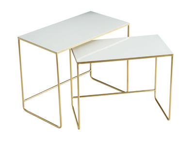 Tables basses gigognes rectangulaires design blanc et m&eacute;tal dor&eacute; (lot de 2) WESS