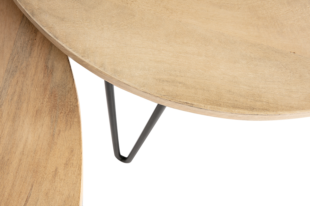 Tables basses gigognes rondes bois manguier massif et m�tal noir (lot de 2) VIBES