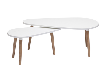 Tables basses gigognes scandinaves blanc et bois clair ch&ecirc;ne massif (lot de 2) ARTIK
