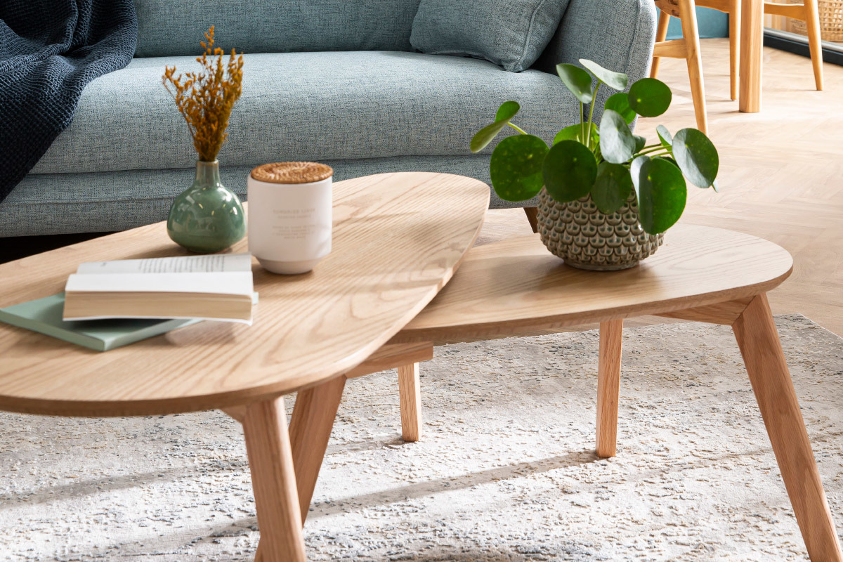 Tables basses gigognes scandinaves bois clair ch�ne (lot de 2) ARTIK