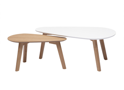 Tables basses gigognes scandinaves bois clair ch&ecirc;ne et blanc (lot de 2) ARTIK