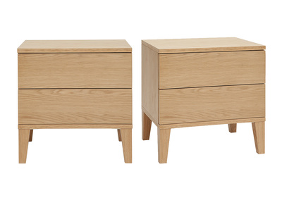 Tables de chevet avec rangements 2 tiroirs scandinave bois clair ch&ecirc;ne (lot de 2) FREDDY