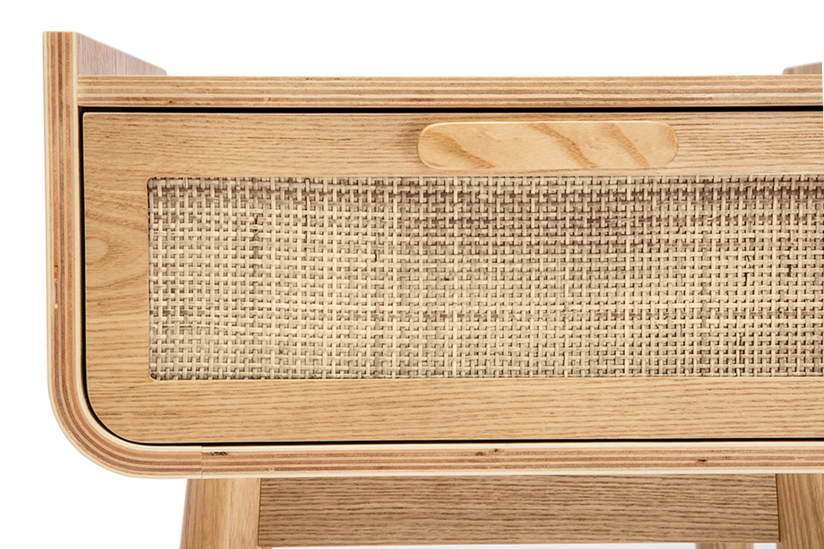 Tables de chevet avec tiroir en bois clair fr�ne et cannage rotin (lot de 2) ATH�NE