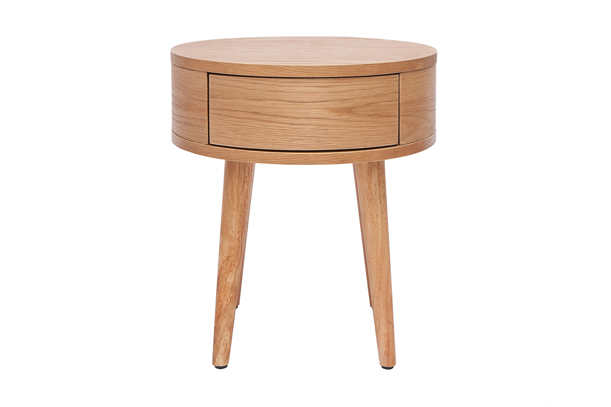 Tables de chevet rondes en bois clair avec tiroir (lot de 2) JUDITH