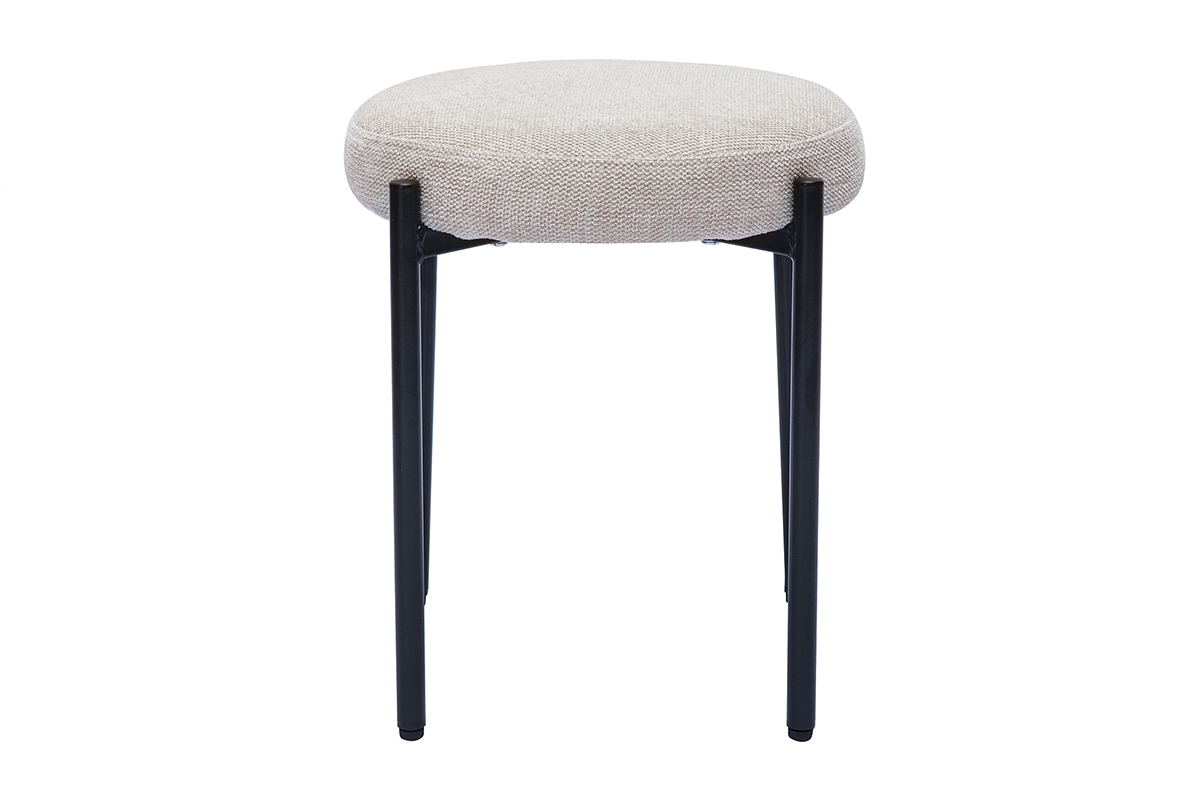 Tabouret bas empilable en tissu effet velours textur� beige et m�tal noir H41 cm KIKO